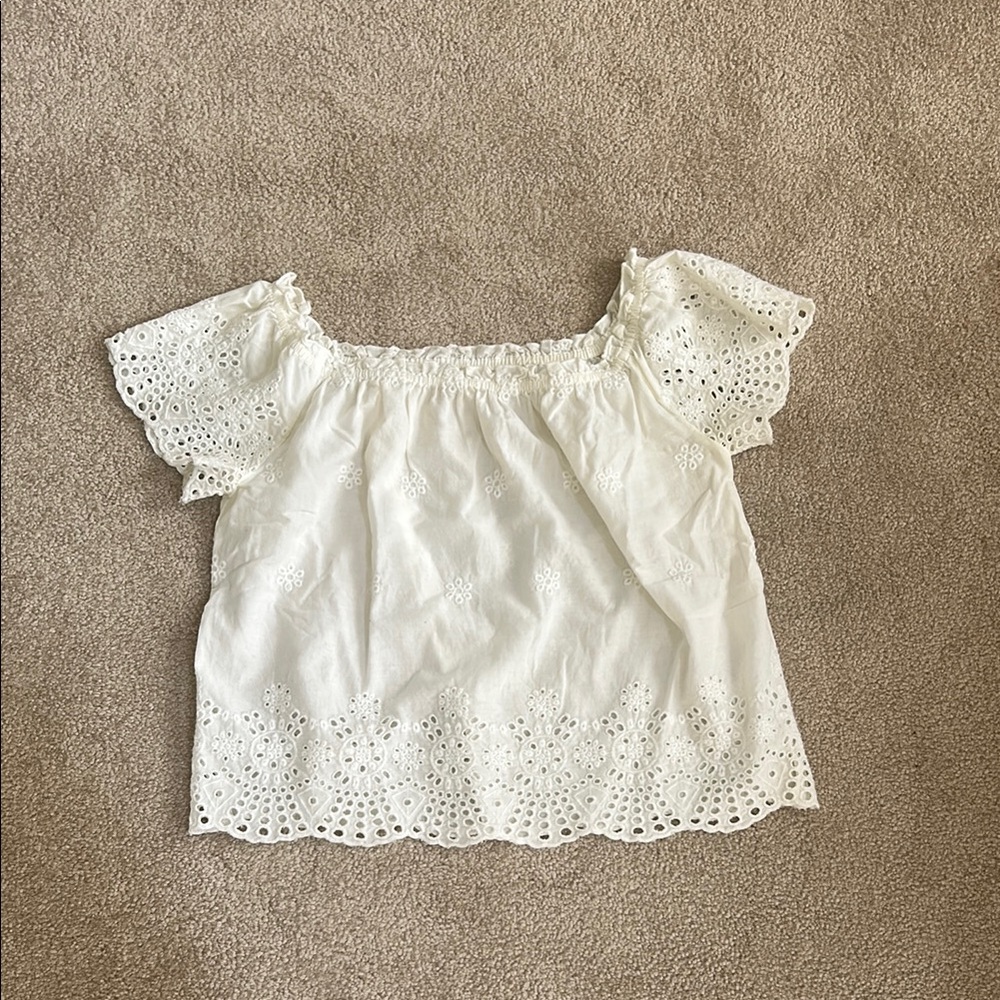 Hollister White Smocked Off the Shoulder Sleeve Blouse